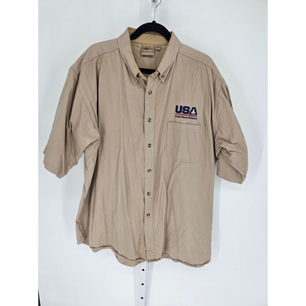 North Men's Tan United Space Alliance Short Sleeve Button-Up Shirt Size XXL